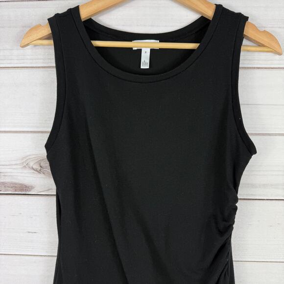 Leith Ruched Bodycon Tank‎ Dress Black Sleeveless Tulip Hem M Little Black Dress - Picture 3 of 7